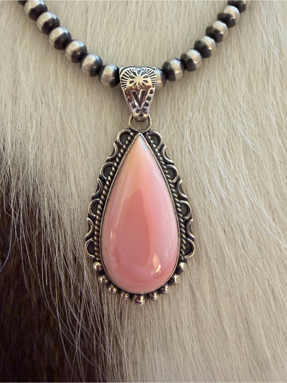 ❤️ Queen Pink Conch Navajo Style Statement Sterling Silver 11.8G Pendant 1.90”L